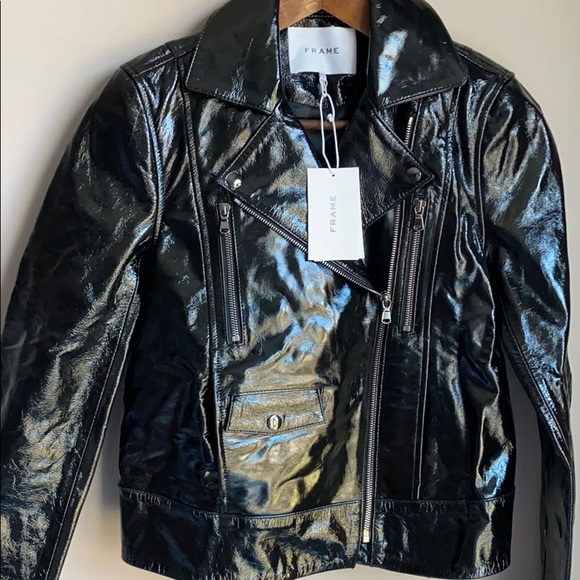 NWT FRAME Patent Leather Moto Jacket SZ XS - Picture 9 of 11